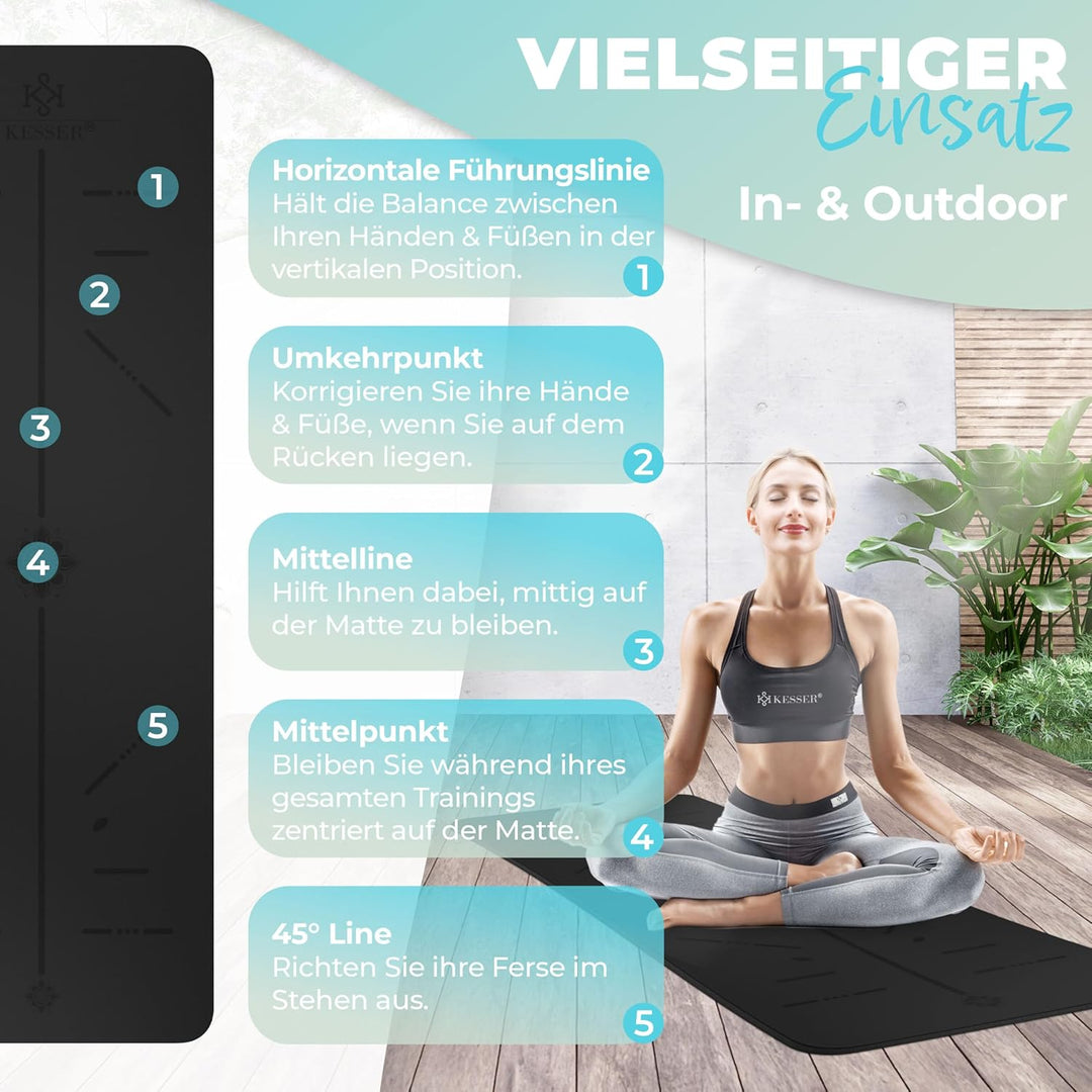 KESSER® Gymnastikmatte mit Tragegurt rutschfest TPE Yogamatte Gepolstert &amp; rutschfest Fitnessmatte,