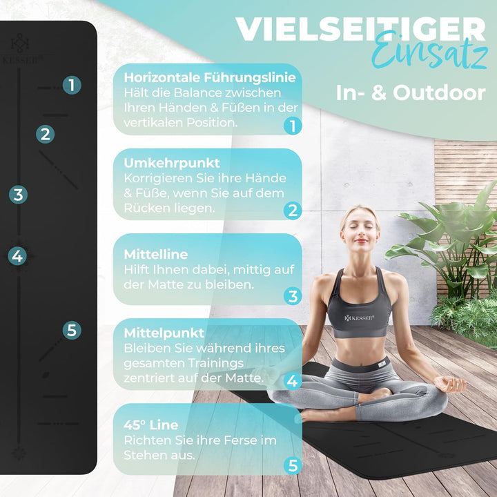 KESSER® Gymnastikmatte mit Tragegurt rutschfest TPE Yogamatte Gepolstert &amp; rutschfest Fitnessmatte,