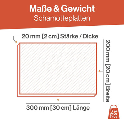 Feuerfest 123 - Schamotteplatte 300x200x20 mm, Schamottsteine Auskleidung Öfen & Kamine, lebensmitte