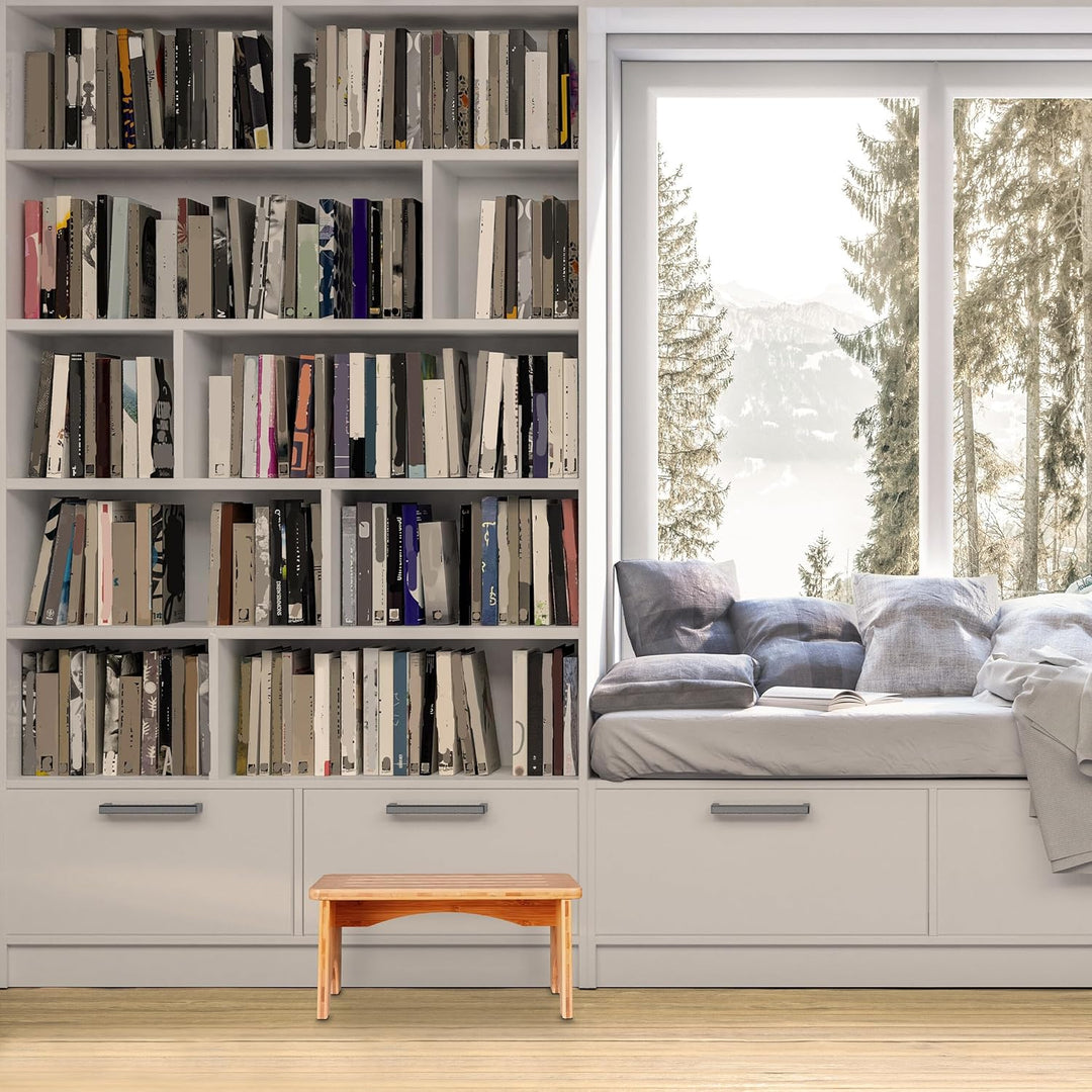 Relaxdays Fussbank Bambus, für Bad, Küche, Wohnzimmer, HBT: 17,5 x 39 x 25 cm, Kleiner Fusshocker, B