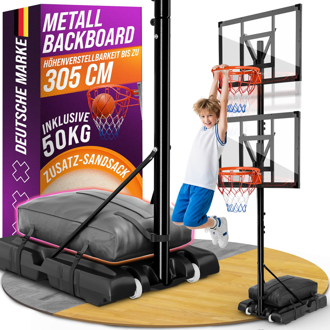 Basketballkorb Outdoor [mit Sandsack] – Basketball Korb höhenverstellbar von 135 cm bis 305 cm – Wet