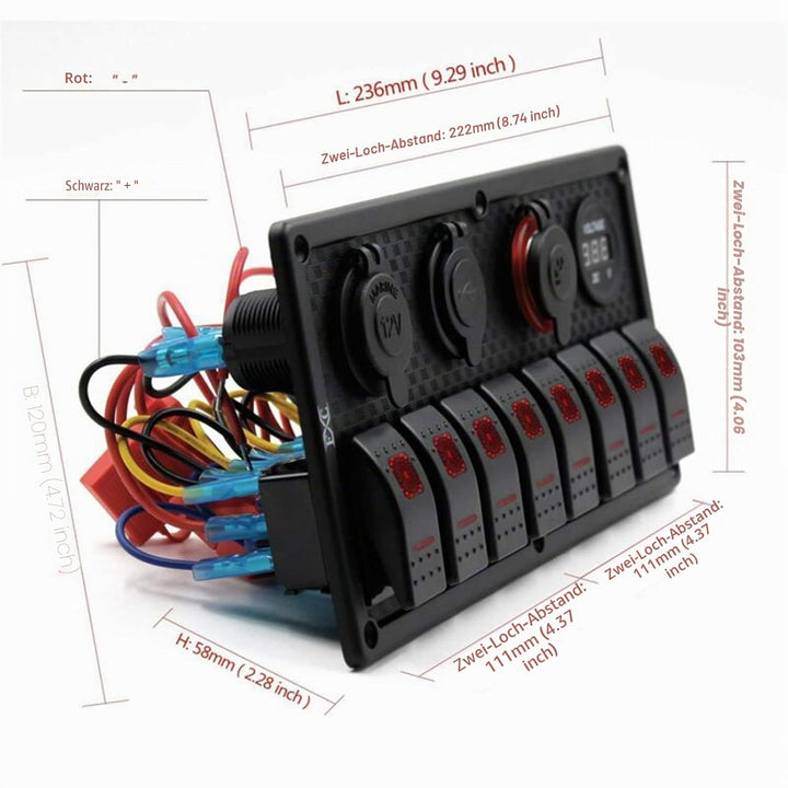 KAOLALI 12V/24V Schalter Panel Boot 8 Schaltern Kippschalter Panel Boote Zigarettenanzünder 12 V 3,1