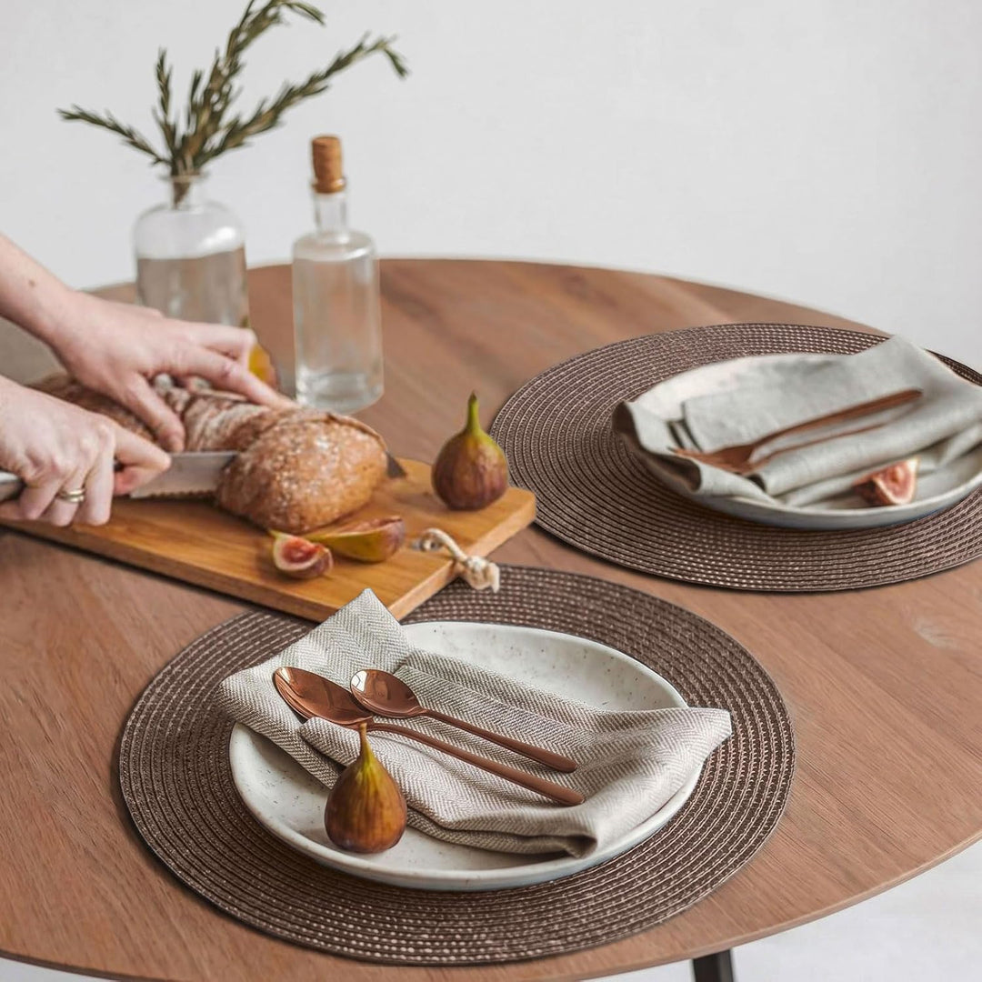 FunWheat Runde geflochtene Tischsets Set mit 6 Tischsets für Esstische, gewebt, waschbar, rutschfest