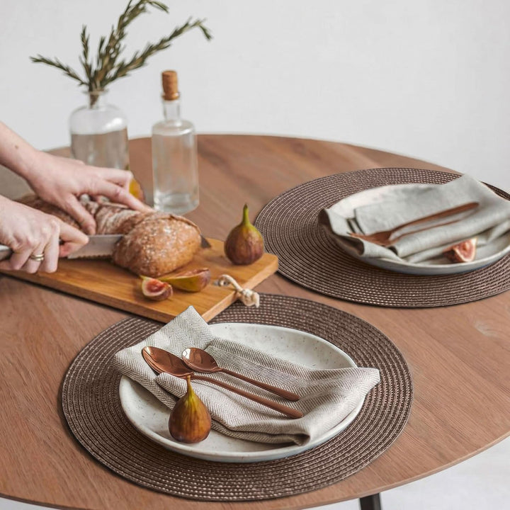 FunWheat Runde geflochtene Tischsets Set mit 6 Tischsets für Esstische, gewebt, waschbar, rutschfest