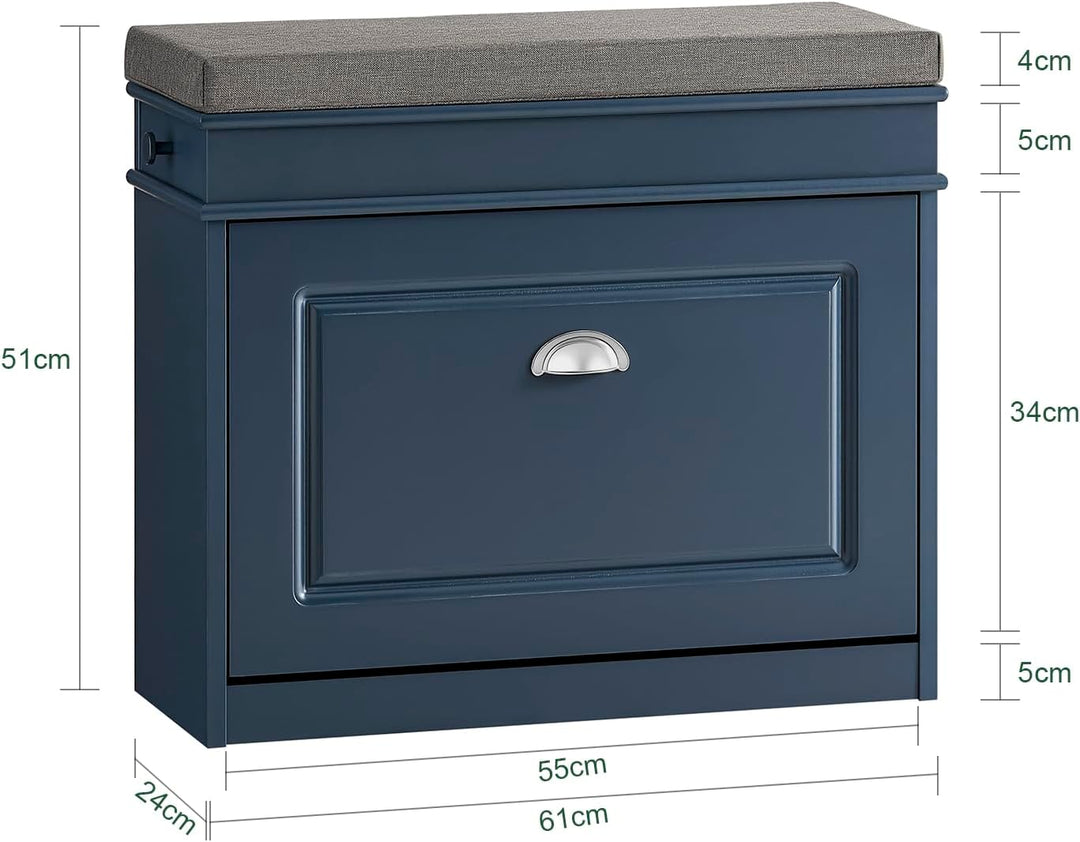 SoBuy Schuhbank mit Sitzkissen &amp; Klappe 60x52x24cm für Flur | Schuhschrank schmal mit Stauraum, bis