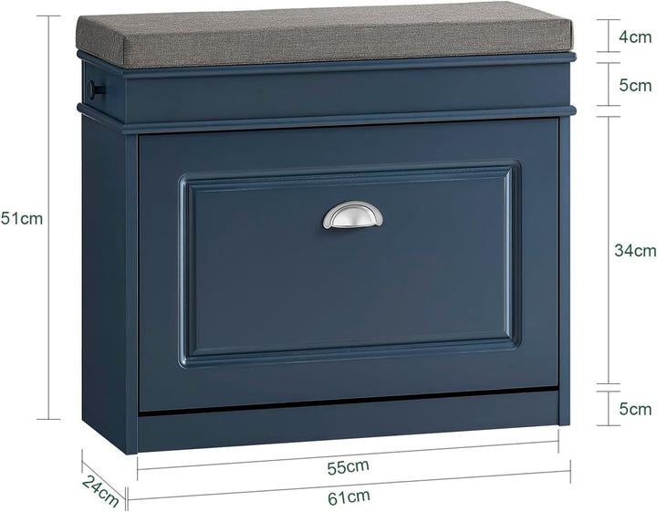 SoBuy Schuhbank mit Sitzkissen &amp; Klappe 60x52x24cm für Flur | Schuhschrank schmal mit Stauraum, bis