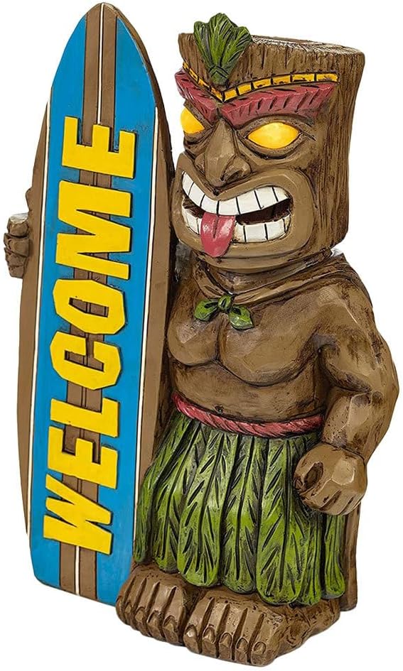 Cabilock Garten Hawaii Tiki Figur Welcome Gartendeko Willkommen Schild Tierfiguren Garten Dekofigur