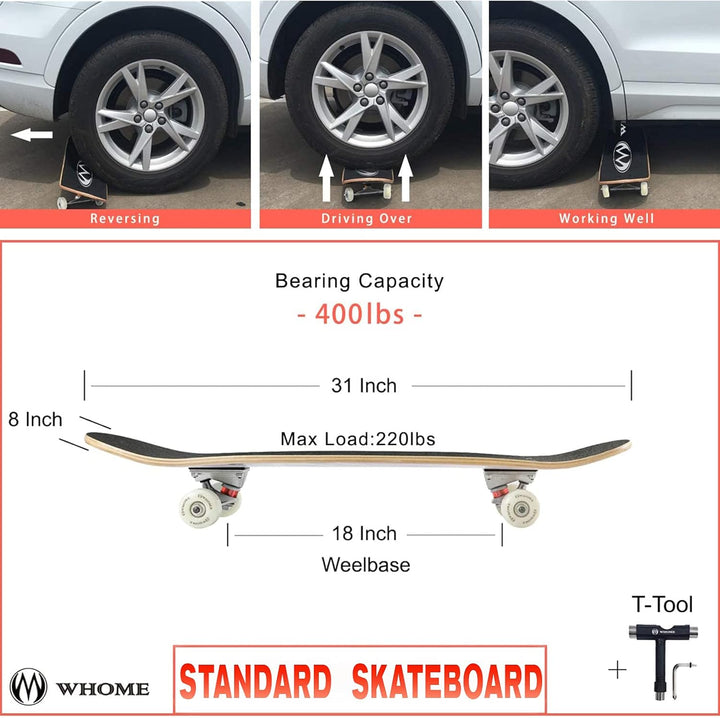 WHOME Pro Skateboards Komplett für Erwachsene/Kinder Mädchen/Jungen Anfänger/Profi - 31 x 8 Zoll Sta