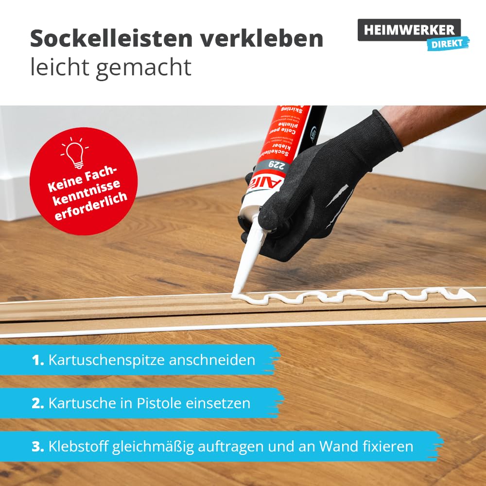 2x Alfa Sockelleistenkleber 300ml/440g weisser Montagekleber mit hoher Anfangshaftung zur Befestigun