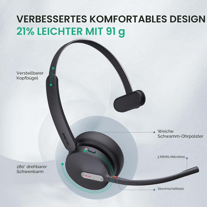 Yealink BH70 Mono Bluetooth Headset mit Mikrofon für Homeoffice, Microsoft Teams Zertifiziertes Blue