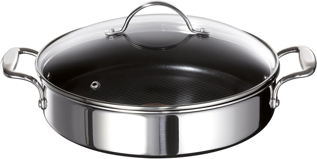 Tefal E79071 Jamie Oliver Induction Servierpfanne mit 2 Seitengriffen und Glasdeckel, 25 cm, 2,8L, E