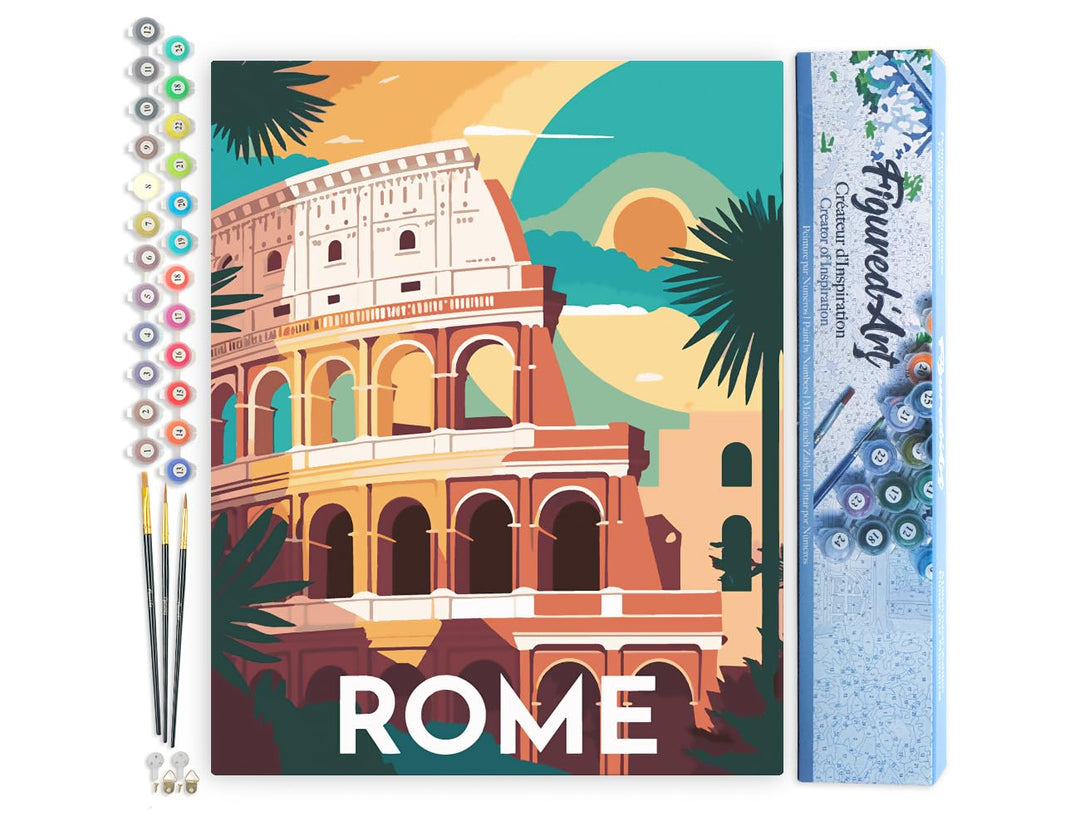 Figured'Art Malen Nach Zahlen Erwachsene Reiseplakat Rom - Paint by Numbers Basteln DIY Bastelset 40