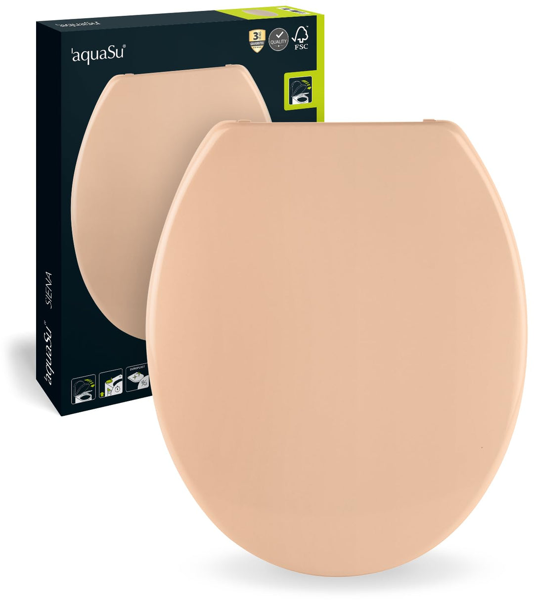 'aquaSu® Antibakterieller WC-Sitz mit Absenkautomatik Siena | Toilettendeckel in Beige | Duroplast T