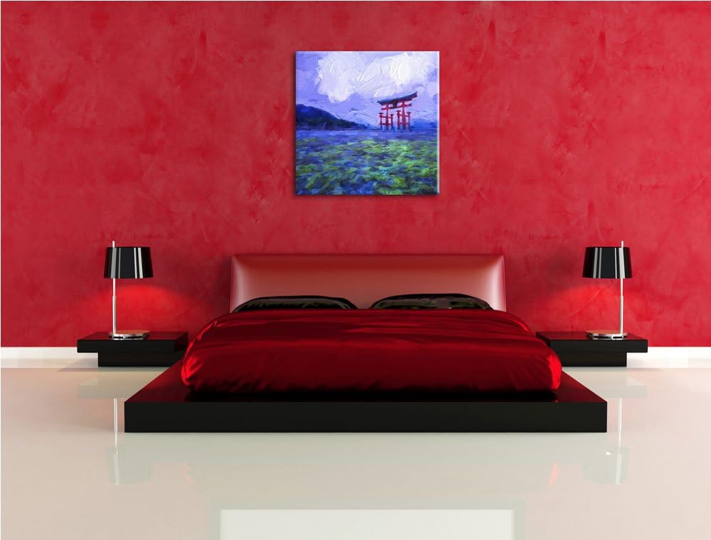 schönes Torii in Hiroshima, Format: 70x70 auf Leinwand, XXL riesige Bilder fertig gerahmt mit Keilra