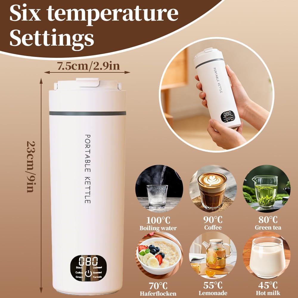 Elektrischer Reisewasserkocher Klein, 500ML Mini Wasserkocher, Kleiner Tragbarer Wasserkocher mit 6