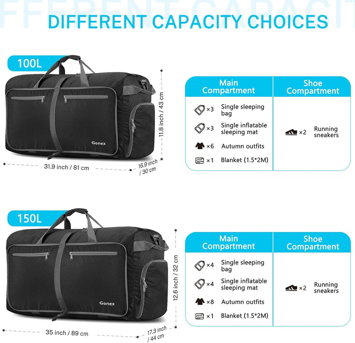 Gonex Leichter Faltbare Reise-Gepäck 100L, Farbe: Grau, Duffel Taschen Uebernachtung Taschen/Sportta