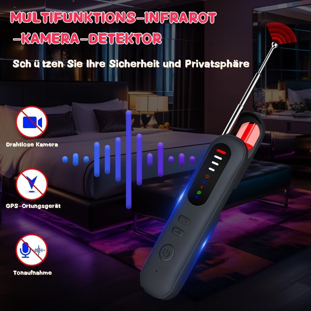 Kamera Detektor, Wanzen Detektor, Hidden Camera Detector – RF Detektor mit 5 Stufen | Abhörwanzen Au