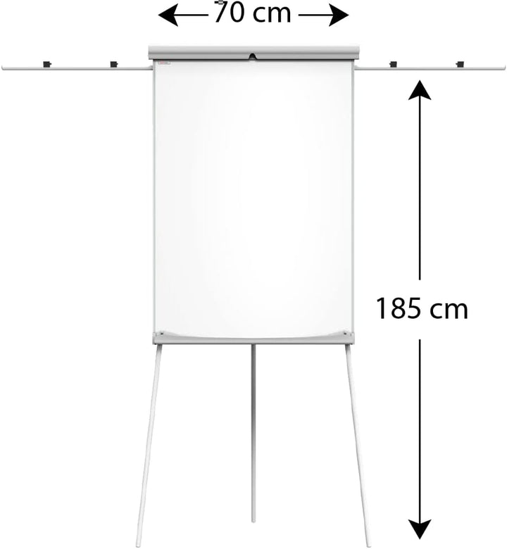 ALLboards Flipchart 100x70cm, mit Seitenarmen, Stativ, Dreibeinig, Höhenverstellbar, Whiteboard Magn