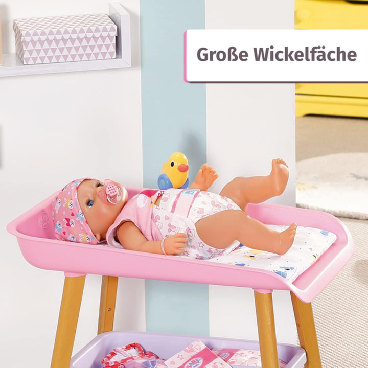 Zapf Creation 829998 BABY born rosa Wickeltisch mit Holz-Optik und abnehmbaren Tuch-Halter Single
