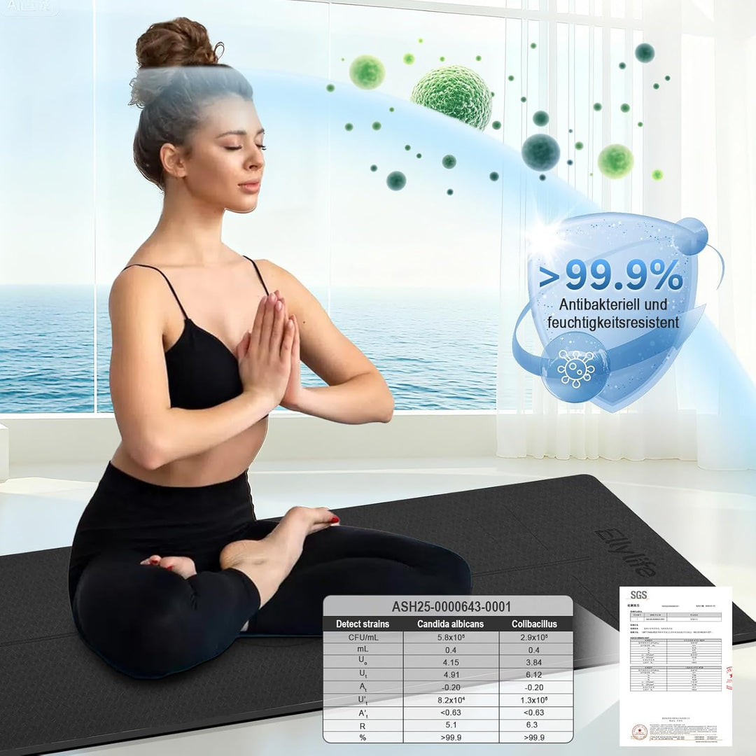 Yogamatte aus ECO Naturkautschuk & Hhautfreundlichem TPE, Extrem Rutschfest, Ausrichtungslinien, Ein