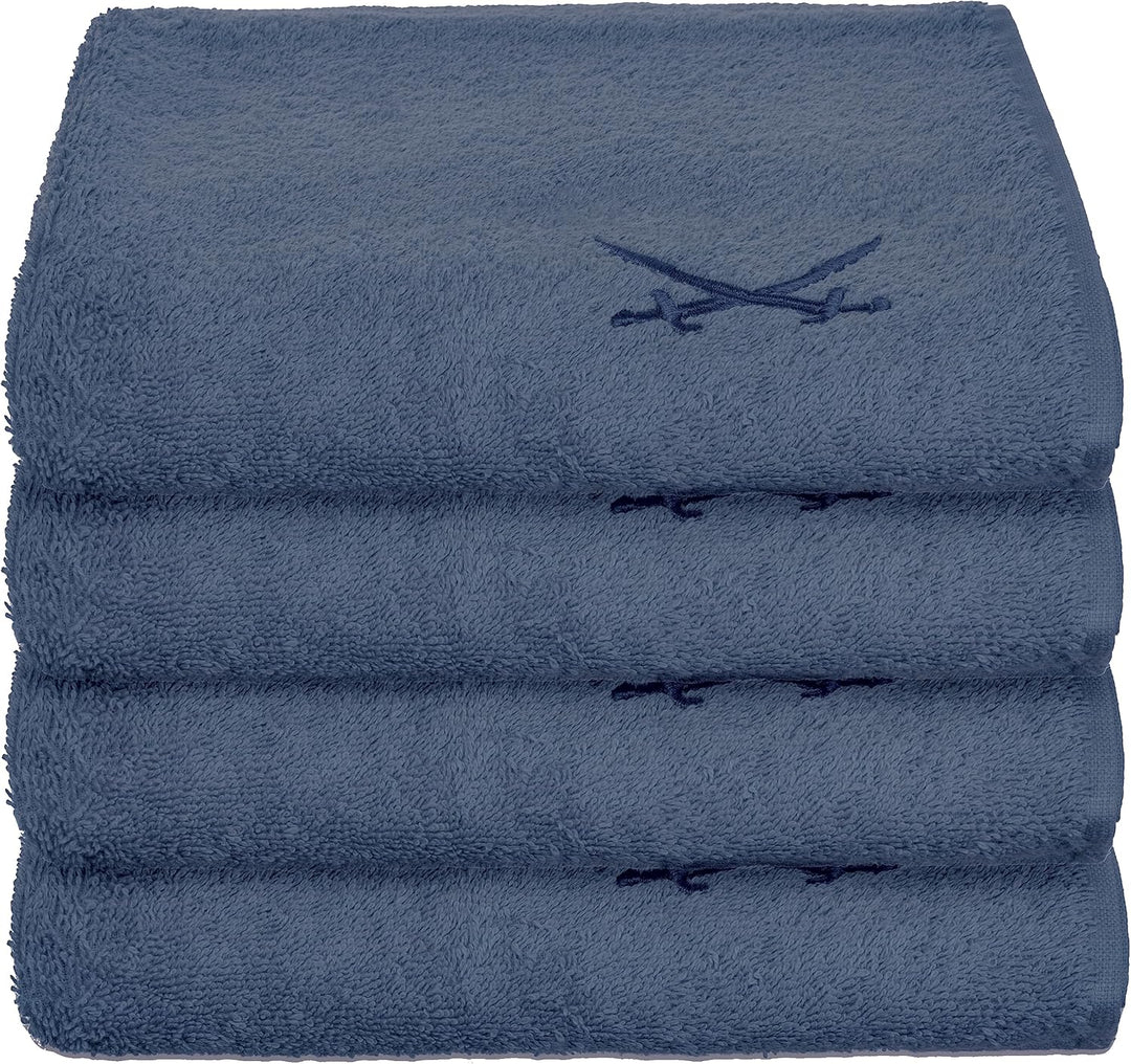 Sansibar Handtuch mit gesticktem Säbel Logo Badtuch 100% Baumwolle 50x100 cm (4er Set, Blau) 4er Set
