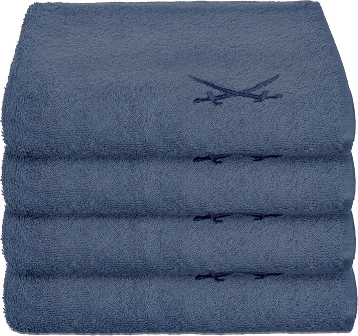 Sansibar Handtuch mit gesticktem Säbel Logo Badtuch 100% Baumwolle 50x100 cm (4er Set, Blau) 4er Set