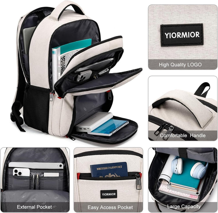 YIORMIOR Schulrucksack Jungen Mädchen Teenager Rucksack Herren Damen für 15,6 Zoll Laptop Rucksack A