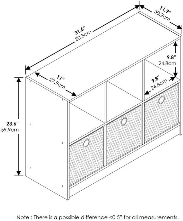 Furinno Basic Bücherregal mit 6 Fächern und 3 Einschüben, holz, Weiss/Rosa, 30.23 x 30.23 x 59.94 cm