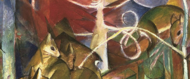 Pixxprint Glasbild Panorama, Wandbild aus Echtglas, Franz Marc - Rehe im Wald I, 100x40 cm, inkl. Au