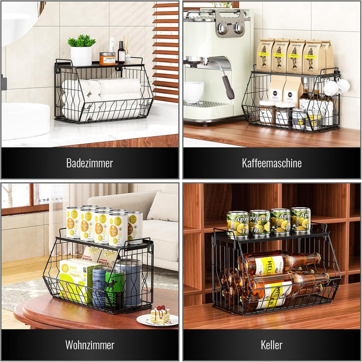 YSD 2-Etagen Metall Obstkorb Hängend, Wand Regal Küche, Gemüseregal - Stapelbarer Küchenorganizer fü