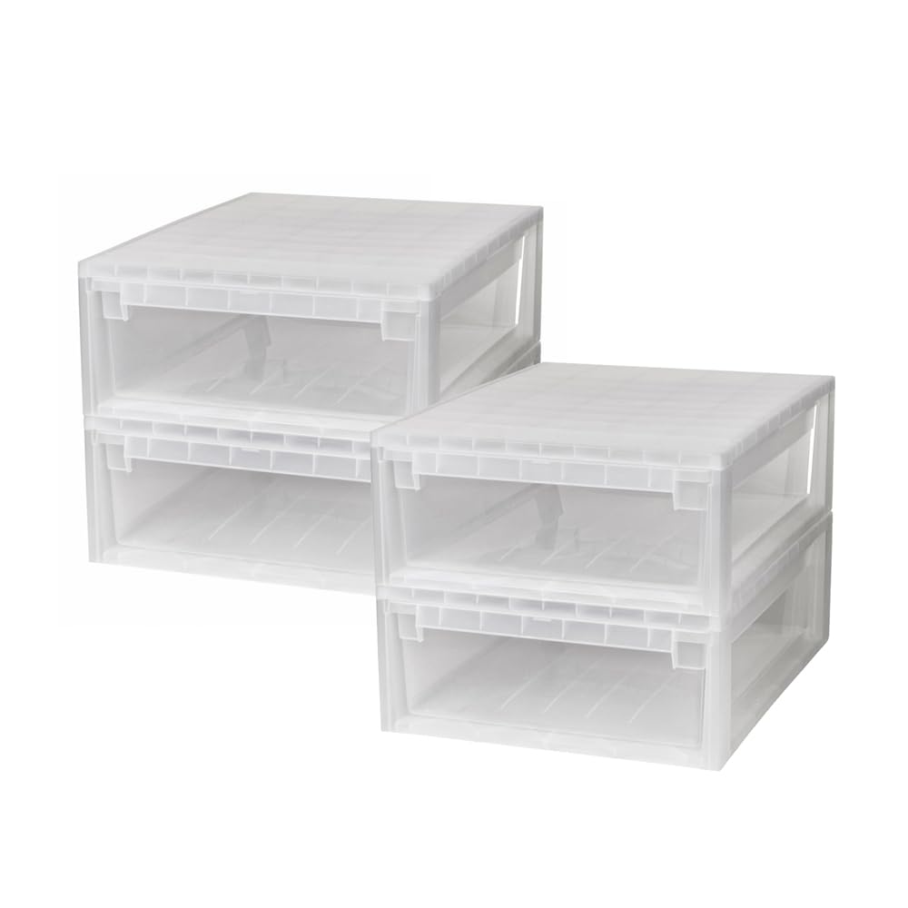 Kreher 4 XL Schubladenboxen, erweiterbare Ordnungsboxen mit Schublade, Kunststoff, Transparent, 39.6