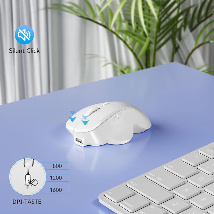 Uiosmuph Mini Bluetooth Maus kabellos, Leise Bluetooth Funkmaus (BT 5.0/5.1+2.4G), USB-C wiederaufla