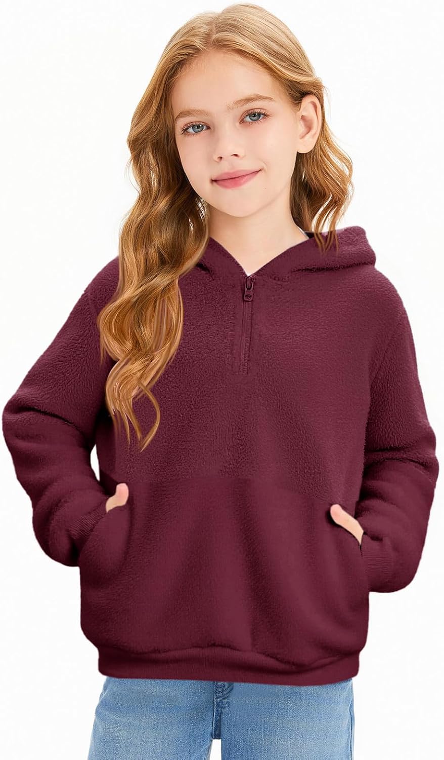 Imily Bela Kinder Mädchen Kapuzenpullover Fleece Hoodies Sherpa Pullover Teddy Sweatshirt Langarm Pu