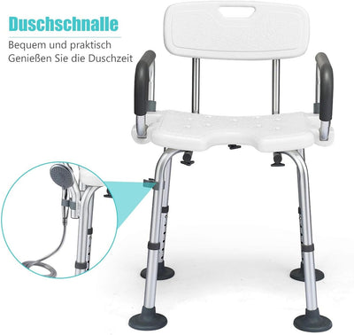 COSTWAY Duschstuhl höhenverstellbar, Duschhocker mit Duschkopfhalterung, Badehocker 100KG belastbar,