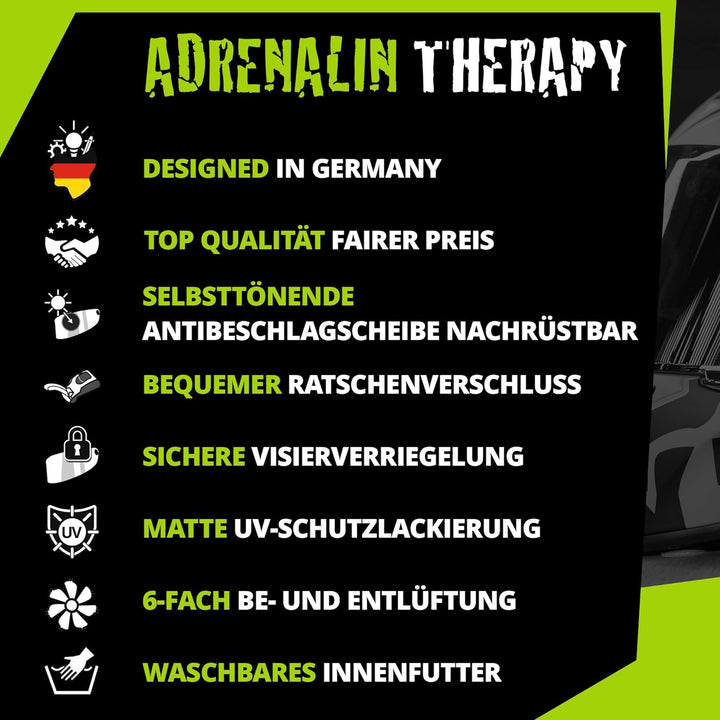 Broken Head Adrenalin Therapy 4X - Sportlicher Integralhelm - Motorrad-Helm - Schwarz-Grün Matt L (5