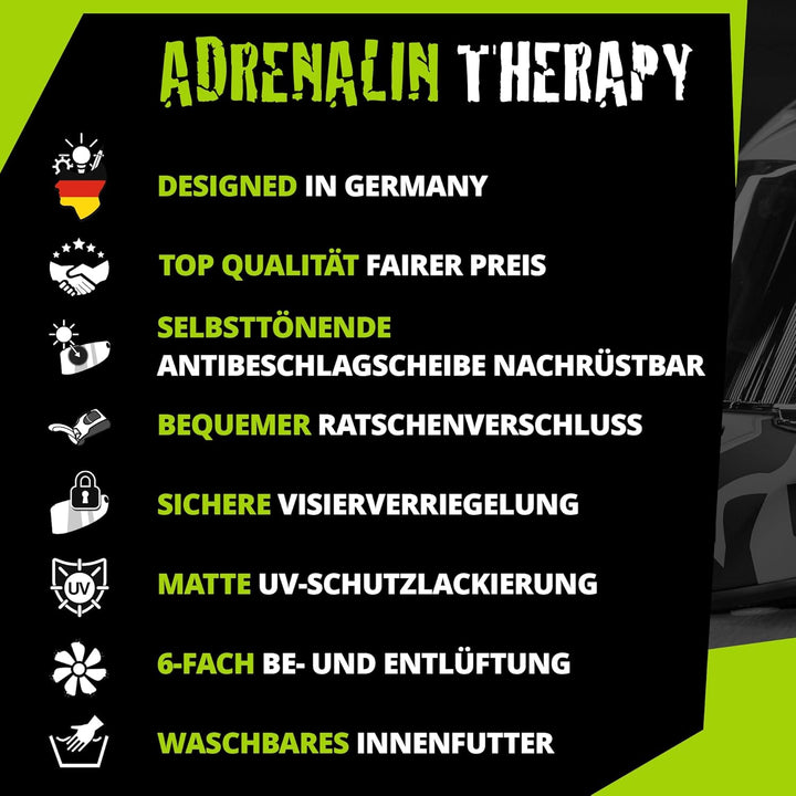 Broken Head Adrenalin Therapy 4X - Sportlicher Integralhelm - Motorrad-Helm - Schwarz-Grün Matt M (5