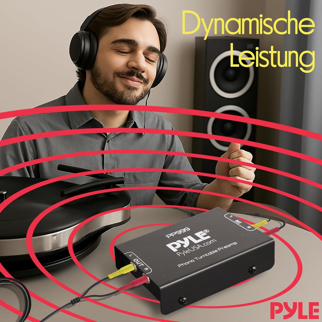 Pyle Phono Vorverstärker für MM Plattenspieler, RCA-Ausgang & 3,5-mm-Kopfhöreranschluss, Rauschfreie