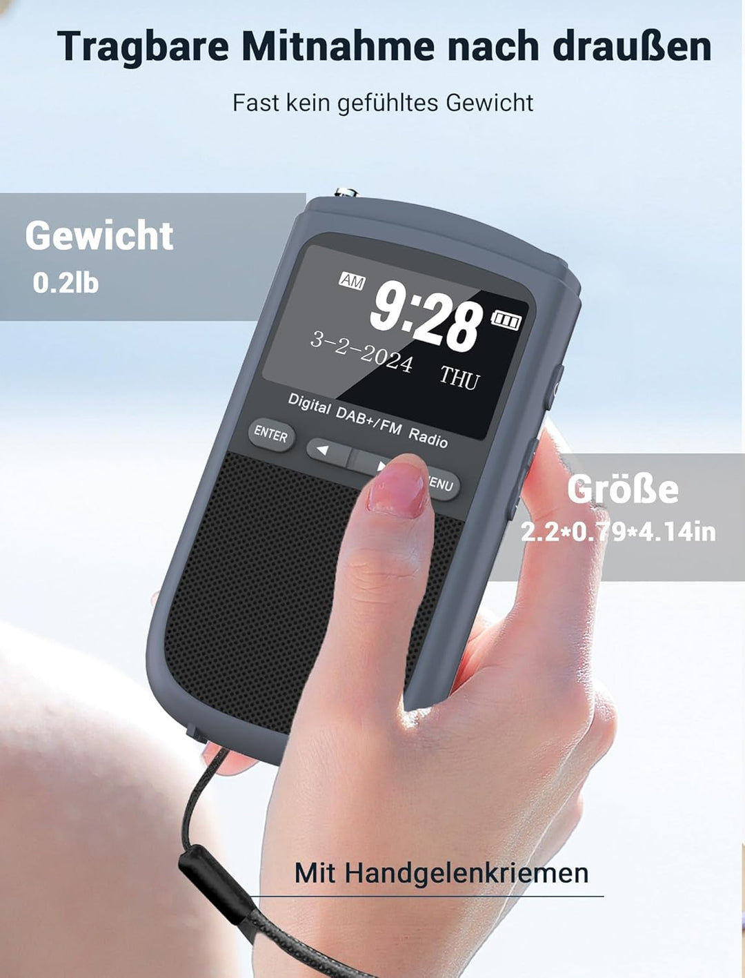 Tragbares DAB-Radio, 1000mAh Wiederaufladbares DAB/DAB + / FM-Radio, Digitales Walkman-Radio, Tasche