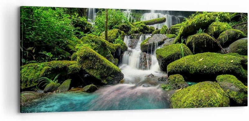 Wandbilder Dekoration Wohnzimmer Park Wasserfall Wasser Panorama Bilder auf Leinwand 120x50cm Leinwa