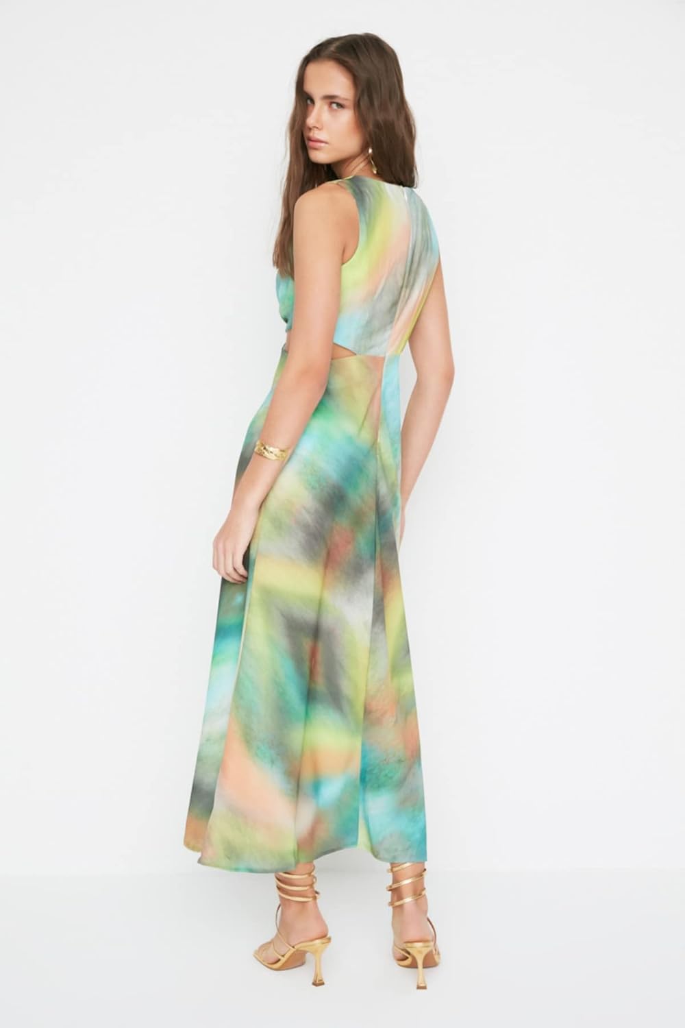 TRENDYOL Frau Design Maxi A-Linie Regular Fit Webstoff Kleid 38 Mehrfarbig, 38 Mehrfarbig