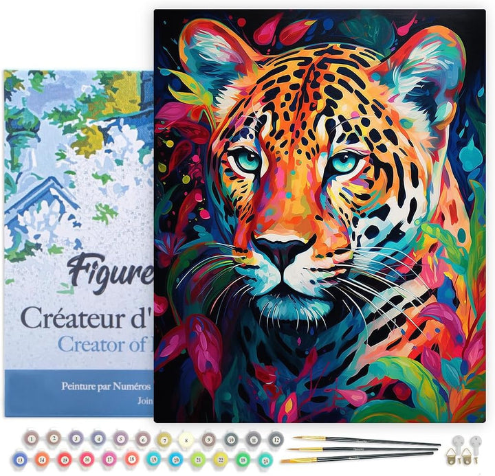 Figured'Art Malen Nach Zahlen Erwachsene Mit Rahmen Leopard Farbenfroh Abstrakt - Paint by Numbers B