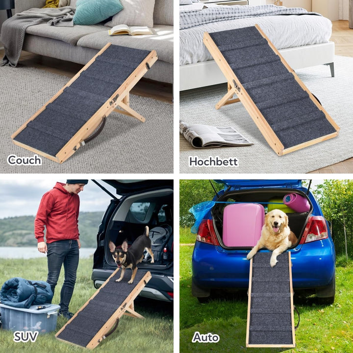 Hunderampe, Hundetreppe aus Holz, Einstellbar 19.5-41 cm, Klappbare Tragbare Katzen Rampe für Bett S