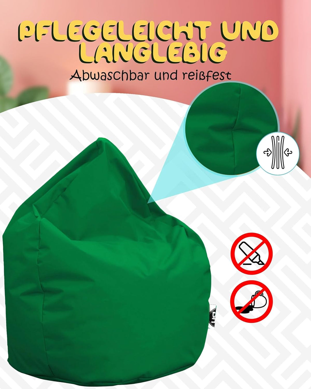 PATCH HOME Patchhome Sitzsack Tropfenform mit Reissverschluss Nachfüllbar - für In &amp; Outdoor - mit S