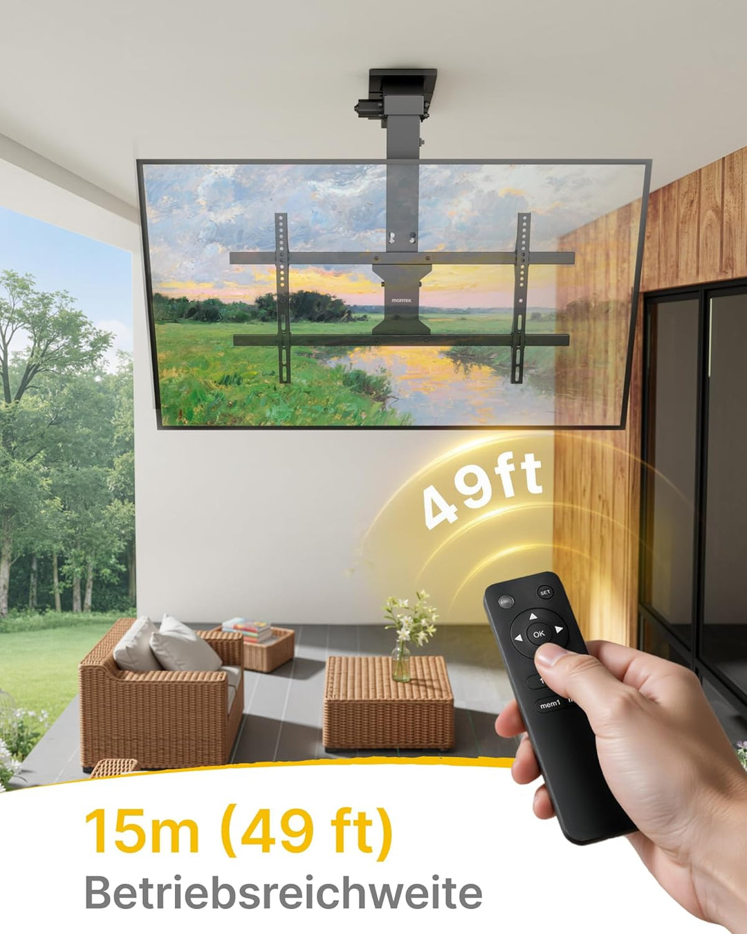 monTEK TV Deckenhalterung Elektrisch für 43-86 Zoll Fernseher, Elektrische TV Halterung Motorisiert