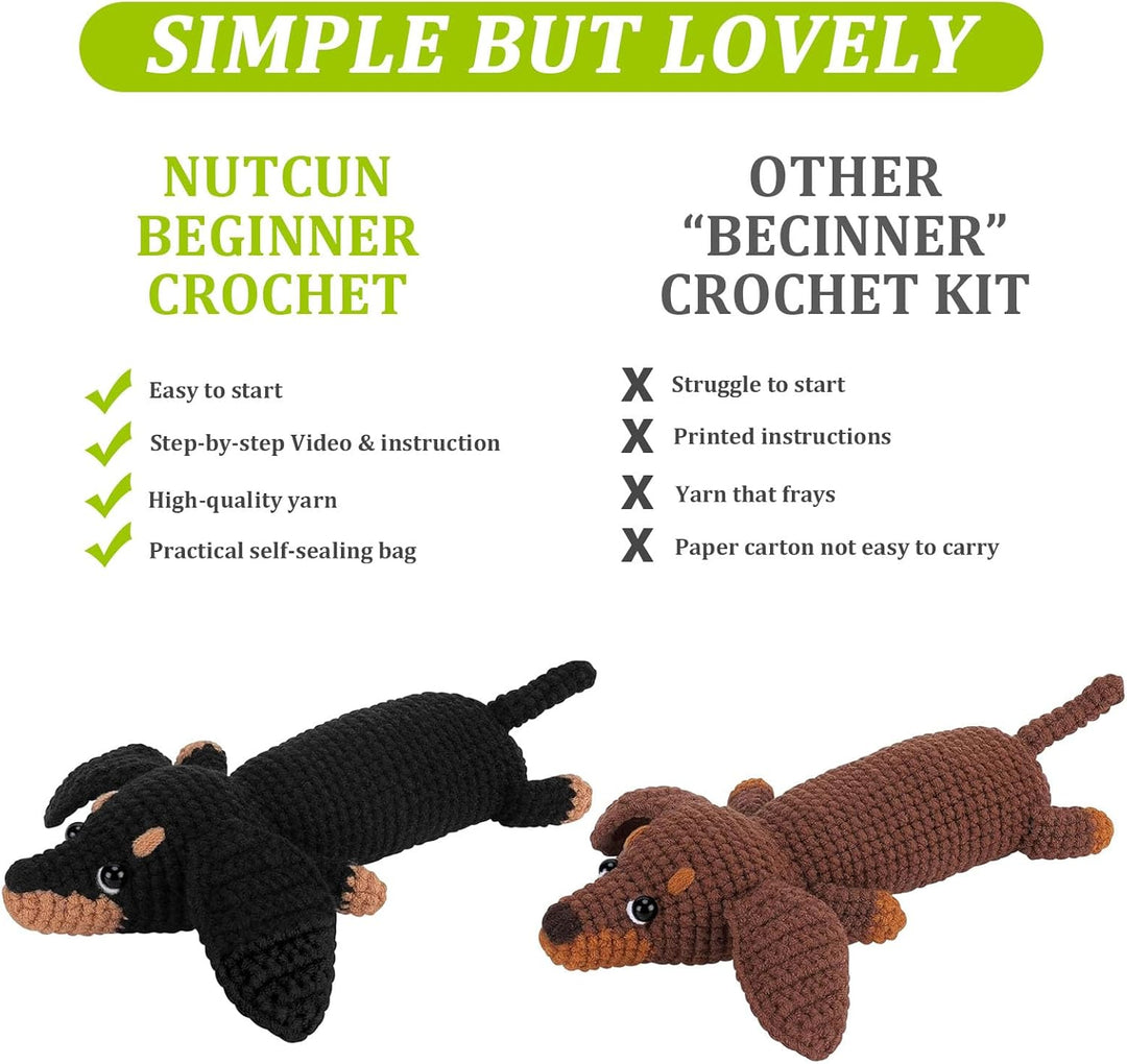 Houkiper Häkelset für Anfänger, Häckel Kit für Anfänger Tiere Häkeln Set Dackel Hund Crochet Set mit
