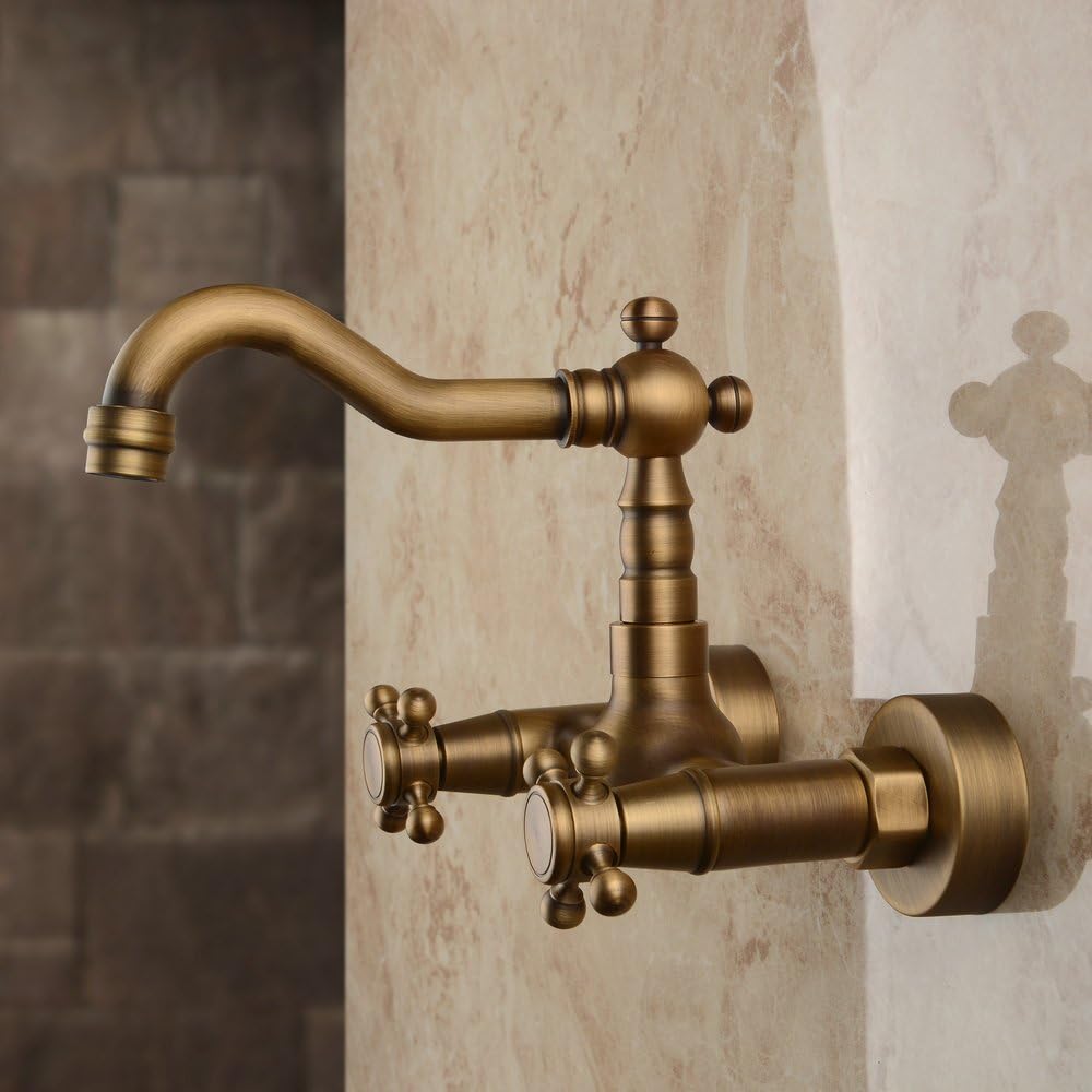 Hiendure® Messing Wandhalterung Bad Wasserhahn Küchenarmatur Hochbogen drehbare Auslauf, Messing ant