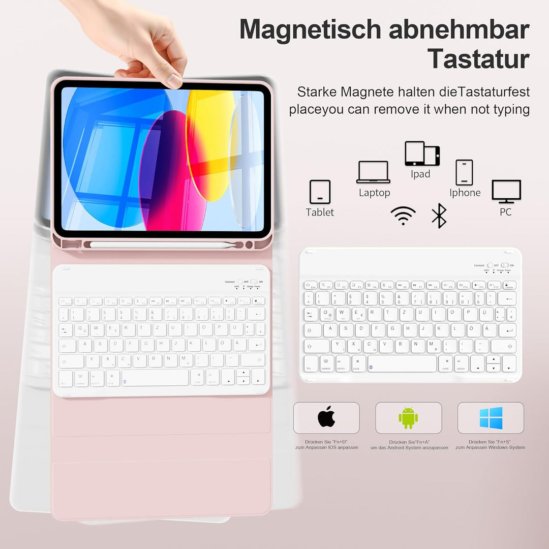 Hülle mit Tastatur für iPad A16 11. Generation 2025, für iPad 10. Generation 2022 10,9 Zoll, Bluetoo