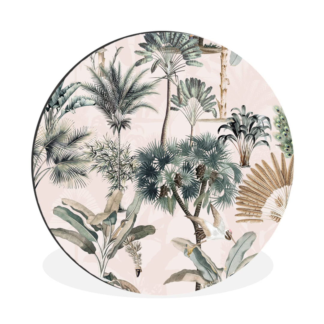 MuchoWow Wandbild Rund Wanddeko Deko Wohnzimmer Bilder 60x60 cm Blätter - Monstera - Dschungel - Tro