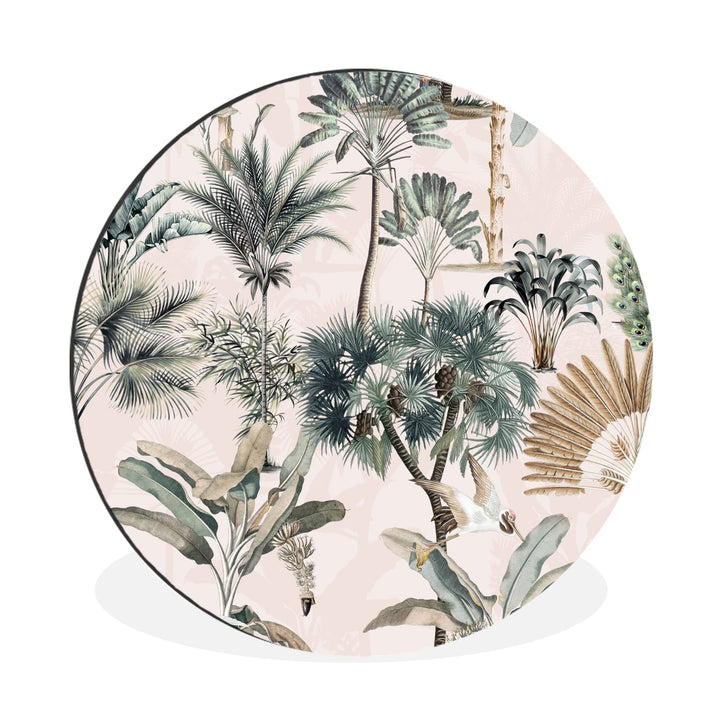 MuchoWow Wandbild Rund Wanddeko Deko Wohnzimmer Bilder 60x60 cm Blätter - Monstera - Dschungel - Tro
