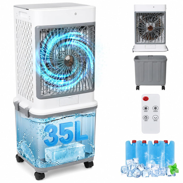 Verdunstungskühler mit Gross 35L Wassertank Fernbedienung, Timer, H 85cm